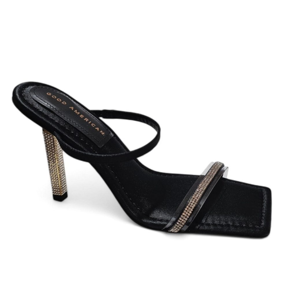 GOOD AMERICAN Shoes Satin Rhinestone Strappy Sandals Heels Womens 8.5 - Picture 2 of 5